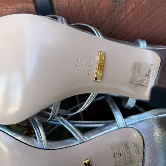 Gucci Women's Isa Crystal Embellished Interlocking G Slingback High Heel Sandals - Picture 8 of 10